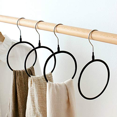 SCTD Belt/Scarf Hangers for Closet - 4 PCS Nonslip Space Saving Steel Tie Rings Holder Organizer for Neckties, Shawls Scarves, Pashminas (Black)