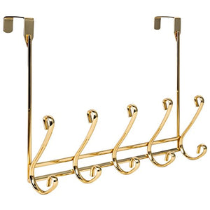 Richards Homewares 2 x 5 Modena Over The Door 5 Hook Metal Rack-Gold Finish