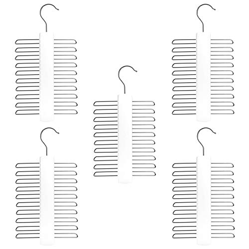 Nicholas Winter 20 Bar Wooden Tie/Belt/Scarf Hangers with Chrome Hooks - White - Pack of 5