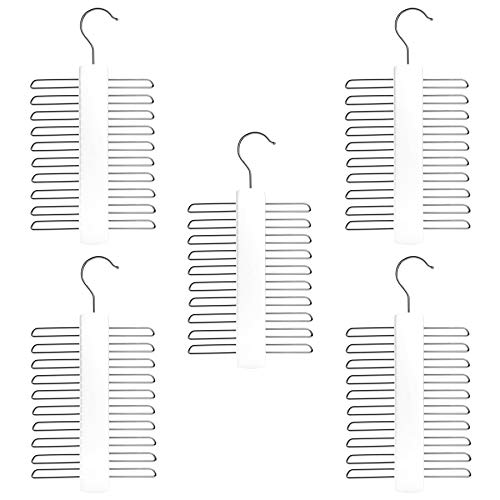 Nicholas Winter 20 Bar Wooden Tie/Belt/Scarf Hangers with Chrome Hooks - White - Pack of 5