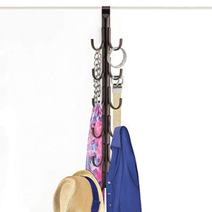 Lynk Over Door Accessory Hanger - Scarf, Belt, Hat, Jewelry Organizer - Vertical 12 Hook Rack - Bronze