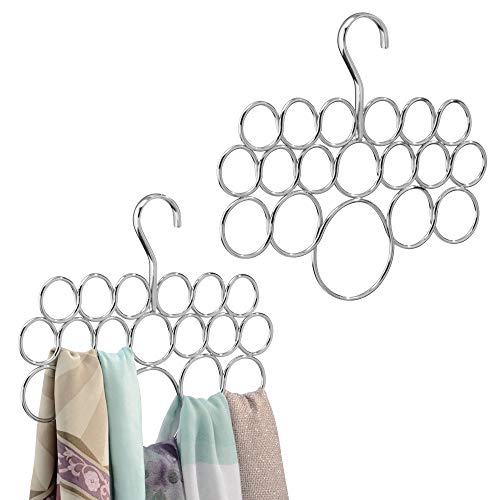 InterDesign Axis Metal Loop Scarf Hanger, No Snag Closet Organization Storage Holder for Scarves, Men's Ties, Women's Shawls, Pashminas, Belts, Accessories, Clothes, Set of 2, 18 Loops Each, Chrome