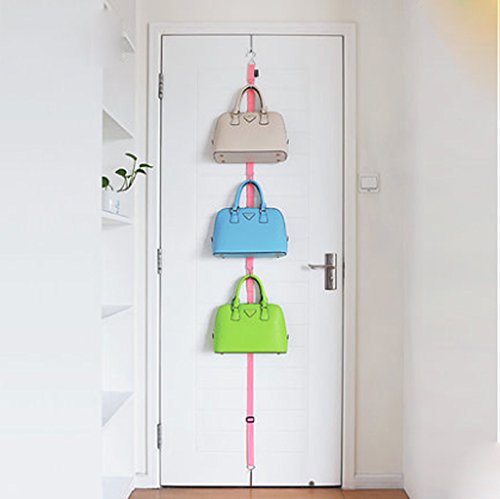 Lecent@ 1 PCS/lot Over Door Straps Hanger Hooks Lanyard Hanger Adjustable Hat Bag Organizer Handbags/Purses/Scarves/Hats Rack (Pink)