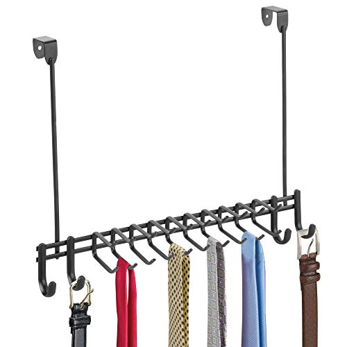 iDesign Axis Metal Over the Door Organizer Hanging Rack for Ties, Belts, Towels, Bags, Jackets, 14.9