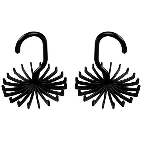 Pogah Tie Belt Scarf Hanger-Rack-Holder-Organizer-Storage - Hook for Closet Organizers, 360 Degree Rotating 20 Hooks, 2 Pack (Black)