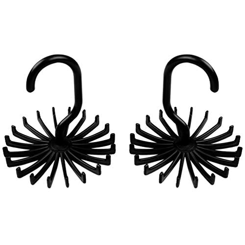 Pogah Tie Belt Scarf Hanger-Rack-Holder-Organizer-Storage - Hook for Closet Organizers, 360 Degree Rotating 20 Hooks, 2 Pack (Black)