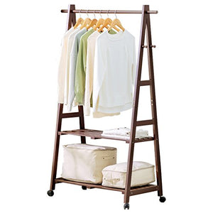 Floor Standing Coat Rack with Pulley, Clothes/Hat/Shoe Storage Rack Clothing Shelf Multifunction Solid Wood Hangers Single Rod Type,2-Tier,3 Hook,60/80/100cm 3, Brown and White