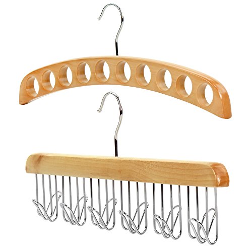 HANGERWORLD Natural Wooden Scarf Tie Belt Jewellery Accessories Closet Hanging Storage Organizer Hanger