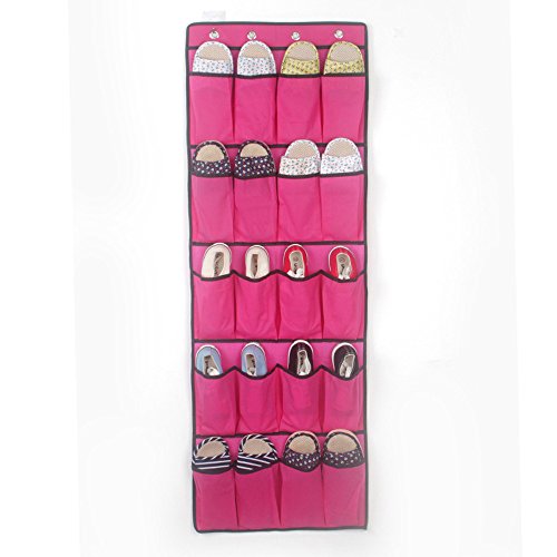 20 Pocket Over The Door Shoe Organizer Door Hanging Shoe Racks for Closets 1PC (Hot Pink)
