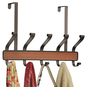 iDesign Laredo Metal 5-Hook Over-the-Door Rack for Coats, Hats, Scarves, Towels, Robes, Jackets, Purses, 18" x 4" x 11.5", Brown and Bronze