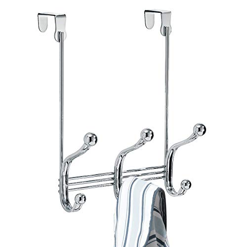 iDesign York Metal Over the Door Organizer, 3-Hook Rack for Coats, Hats, Robes, Towels, Bedroom, Closet, and Bathroom, 8.38