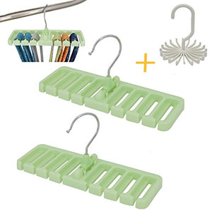 OVOV 2 Pack Tie Rack Belt Hanger Multifunction Holder Hook for Closet Organizer Storage with Free Twirl Tie Rack Thanksgiving (Green)