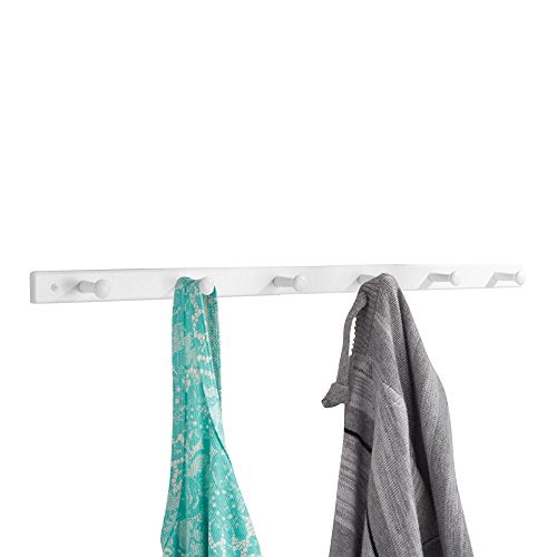 iDesign Wooden Wall Mount 6-Peg Coat Rack for Hanging Jackets, Leashes, Purses, Hats, Scarves, Bags in Mudroom, Kitchen, Office, 32.5