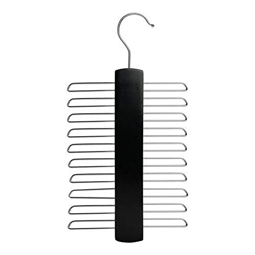Nicholas Winter 20 Bar Wooden Tie/Belt/Scarf Hanger with Chrome Hooks - Black