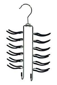 HANGERWORLD Silver Metal Non Slip Tie and Belt Storage Hanger with Black Grippy Coating Holds 24 Ties and 4 Belts