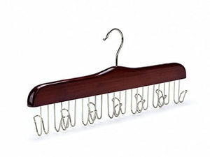 Amber Home Gugertree Wooden Collection Multifunctional Closet Accessories 12 Belt and Tie Hanger Cherry Color (Chrome Hook)