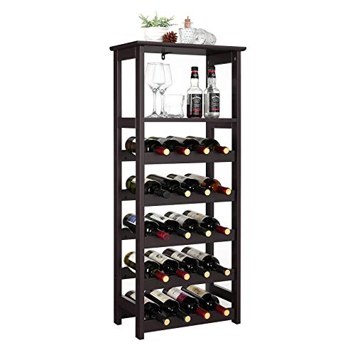 VASAGLE 20 Wooden Wine Rack, Free Standing Bottles Display Storage Shelf, with 2 Slatted Shelves,18.4 × 10.4 × 42.9 Inches, Espresso ULWR03BR