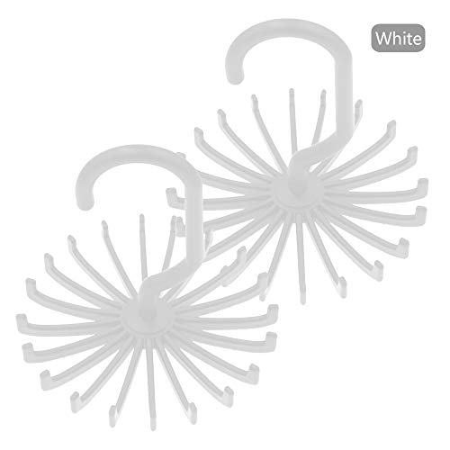 Unilive Tie Rack Storage Hooks - Multiple Use Belt Hanger Scarf Holder for Closet Organizers Storage,Adjustable Rotating 20 Hook - 2 Pack (White)