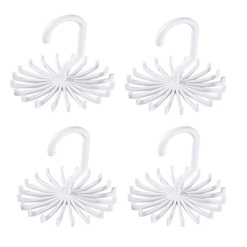Dr.Pink 4 PCS White 360 Degree Rotating Twirl Tie Rack Adjustable Tie Belt,Multipurpose Organizer,Scarf Hanger Hook Ties Scarf for Closet Storage (4.4