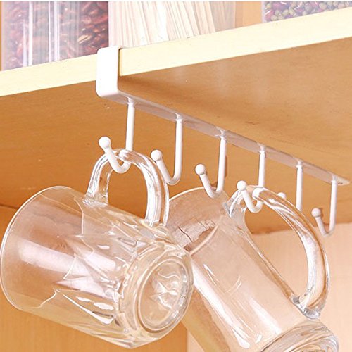 Ruimin Multi-Function 6 Hook Under Shelf Mugs Cups Wine Glasses Storage Drying Holder Rack, Cabinet Hanging Organizer Rack for Ties and Belts