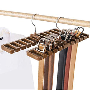 Hoocozi 2Pcs Belt Organizer Rack Tie Hangers Closet Scarf Holder, Holds 20 Belts(Brown)