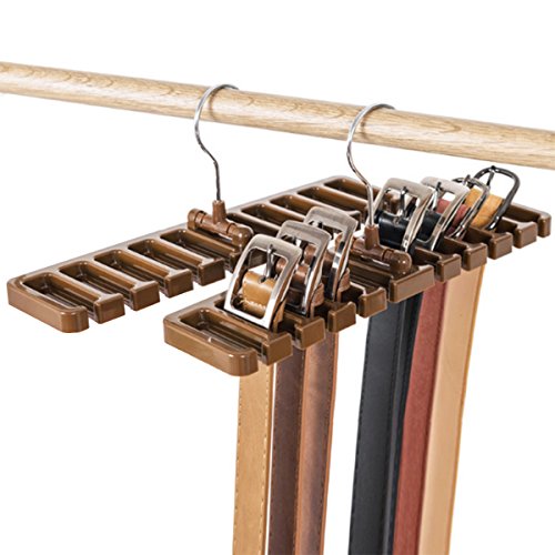 DayCount Pack of 2 Tie Belt Organizer Storage Rack, Multifuction Rotating Ties Scarf Hanger Holder Closet Organization Wardrobe Finishing Rack for Men and Women (Brown)