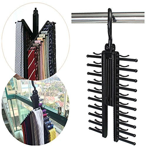 GEZICHTA Closet Space Saving Tie Organizer Rack Scarf Belt Hanger Holder 360 Rotating Adjustable(Black)