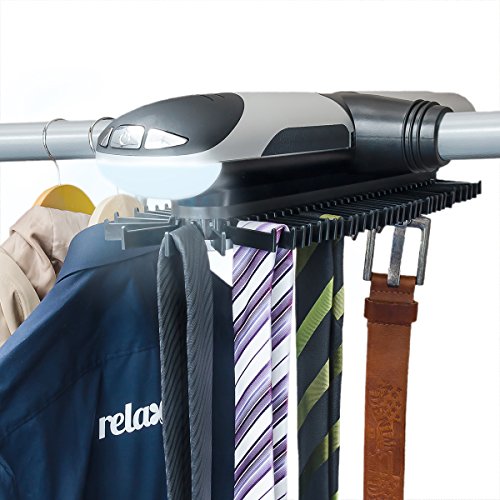 Relaxdays Revolving Electronic Tie Rack and Belt Rack for 72 Ties, 8 Belts, LED Lighting, Tie Organizer Tie Holder Belt Holder for the Closet