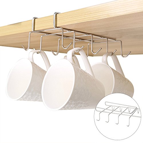Lovelynee 10 Hooks Mugs Holder Under Shelf Cups Storage Organizer Under Cabinet Drying Holder Collection Display Rack Hanging for Wine Glasses Ties Belts Kitchen