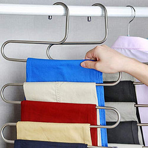 Misszone Pants Hangers S-Type 5 Layers Stainless Steel Multi-Purpose Rack for Trouser and Tower Space Saving