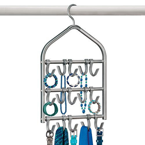 Lynk 15 Hook Rack Double Sided Belt, Hat, Jewelry, Accessory Holder-15 Closet Organizer, Platinum