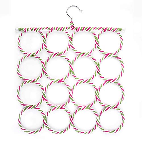 Monllack Practical Save Space Multi-Function Scarf Shawl Scarf Belt Tie Hanger Holder Organizer Storage 16 Ring Rope Slots Hangers