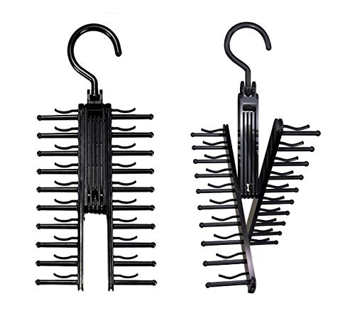 AMZSTAR Neck Tie Hook Belt Holder Hanger Hook for Closet Organizer Hanger Storage Non-Slip Clips Holde 20 Ties Adjustable Criss-Cross Design(2Pack) (Black)