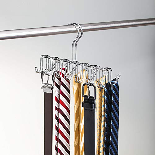 iDesign Classico Metal Tie and Belt Hanger, Hanging Closet Organization Storage Holder for Belts, Men's Ties, Women's Shawls, Pashminas, Scarves, Clothing, Accessories, 10.25