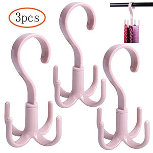 TAIKA 3pcs Tie Rack Holder Hook Hanger, 360 Degree Rotating Closet Organizer Hanging Tie Scarf Belt Bag Accessories (Pink)