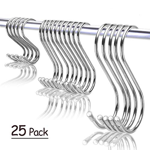 25 Pack S hooks Stainless Steel S Hanging Hooks Heavy Duty S Hanger Hooks X-Large 4.8