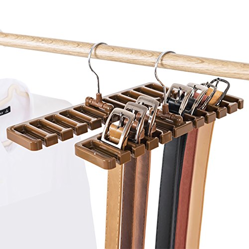 Moveagogo [2-Pack Sturdy Plastic Belt Hanger Scarf Tie Rack Holder for Men Closet Storage Organizer (Brown)