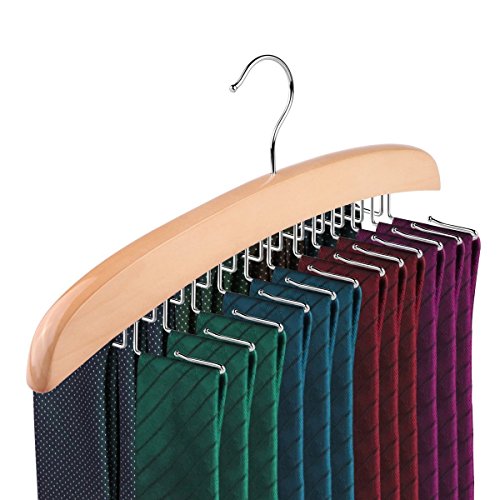 Powstro Wood Tie Hanger, Wodden 24 Hook Rotating Twirl Ties Belt Organizer Rack Hanger Holder