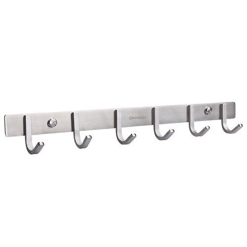 HOMEIDEAS Heavy Duty Coat Bath Towel Hook Hanger Rail Bar with 6 Hooks, for Bedroom, Bathroom, Foyers, Hallways, Entryway, Great Home Office Storage & Organization, SUS 304,17-Inch Brushed Finish