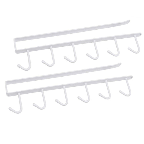 Under Desk Hanging HooksTowel Hanger White Mug Cups Rag Kitchen Storage Hooks Utensil Ties Belts Scarf Hanging Hook Rack Holder Closet 2 Pack