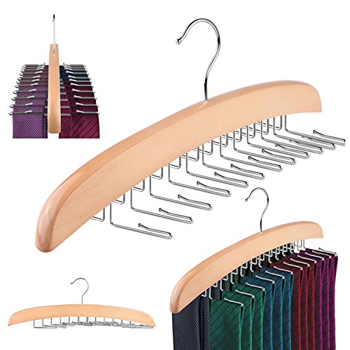 udgtee Wooden Tie Hanger Rack Organizer Rotating Belt Holder Closet Hook Ties Storage Necktie