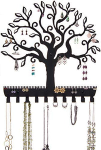 Angelynn's Jewelry Organizer Wall Mount Hanging Earring Holder Necklace Display Rack Storage Branch Rack, Tree of Life Black