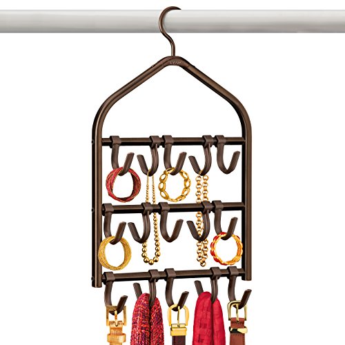 Lynk 15 Hook Rack Double Sided Belt, Hat, Jewelry, Accessory Holder-15 Closet Organizer, Bronze