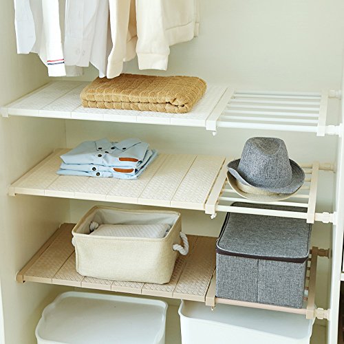 VANCORE Upgraded Adjustable Storage Rack Separator Wardrobe Organizer Cupboard Shelf Expandable Closet Shelf (NO Drilling), Stretch Length:28.7~51.2
