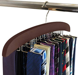 SunTrade Wooden Tie Hanger,24 Tie Organizer Rack Hanger Holder Hook (Black, 24 Hooks)