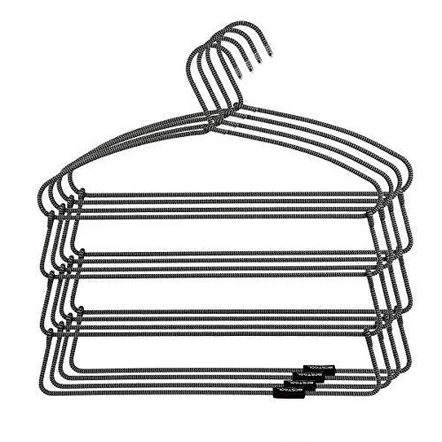 BESTOOL Hangers - Heavy Duty Pant Hangers - Non Slip Space Saving Trouser Hanger Wire Stainless Steel Flocked Hangers for Men Women and Kids Clothes - 4 Tier Laundry Closet Hanger (4)