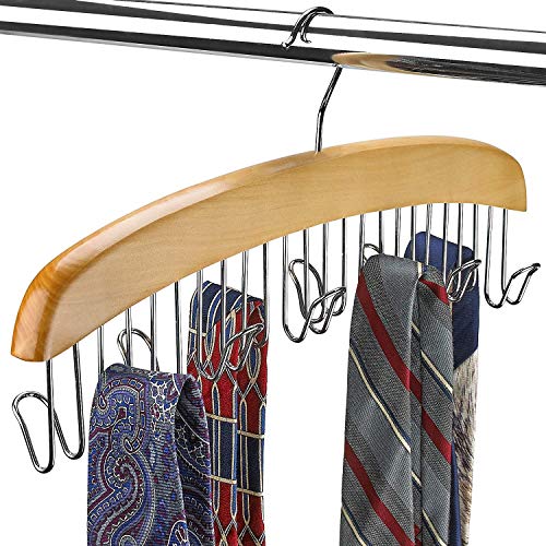 SunTrade Wooden Belt Hanger,12 Tie Belt Scarf Holder Closet Organizer Rack Hanger Hook(Beige, 12 Hooks)
