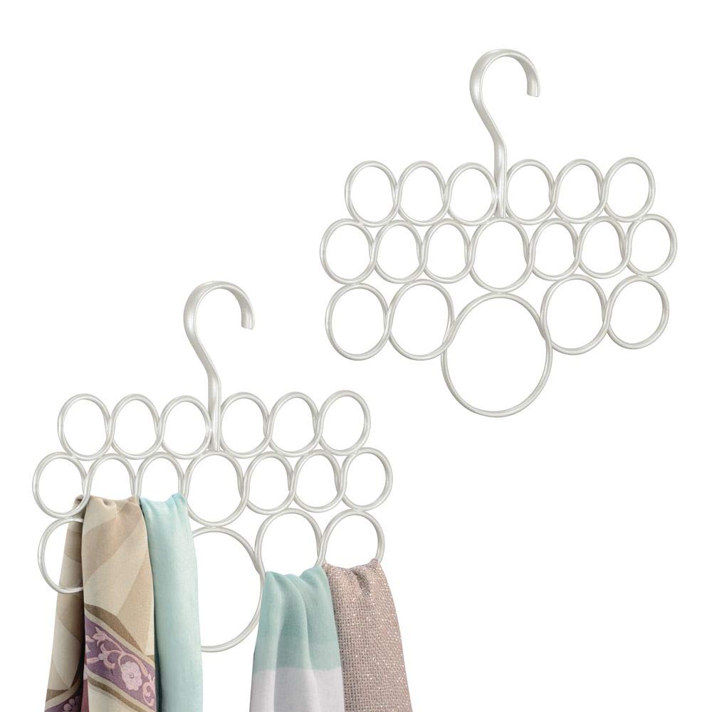 mDesign Metal Closet Rod Hanging Storage Organizer Rack - Scarf Holder for Bedroom, Coat Closet, Entryway, Mudroom - Holds Scarves, Belts, Shawls, Accessories - Snag Free, 18 Sections, 2 Pack - White