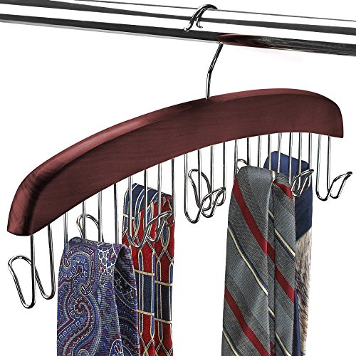 FLORIDA BRANDS Scarf and Tie Hanger - Closet Organizer and 12 Hook Wooden Tie Rack Hanger for Space Saving Solution and Perfect Space Saving Closet Makeover, Mahogany Color