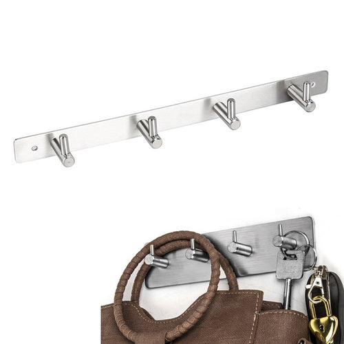 WElinks Wall Mount Coat Hook, 4 Hooks Stainless Steel Coat Robe Hat Clothes Wall Mount Hook Hanger Holder Towel Rack, Great Garment Hanger Organizer for Bedroom Bathroom